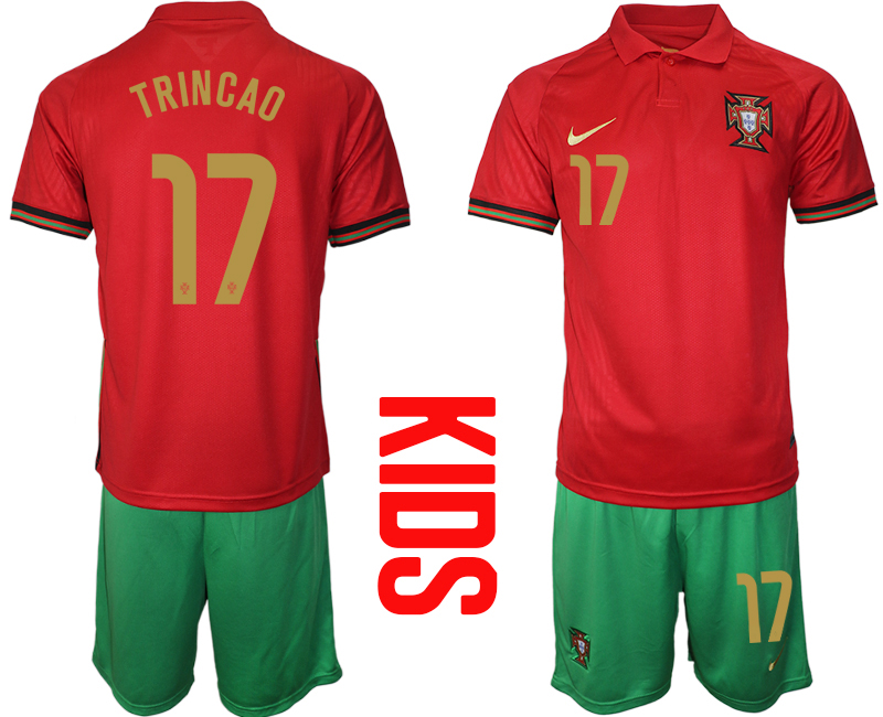 2021 European Cup Portugal home Youth #17 soccer jerseys->youth soccer jersey->Youth Jersey